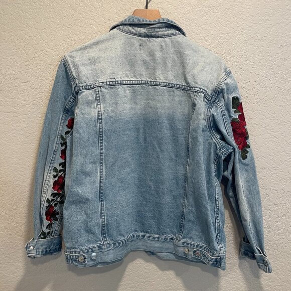 PACSUN Lightwash Rose Embroidered Jean Jacket Large - Picture 5 of 6
